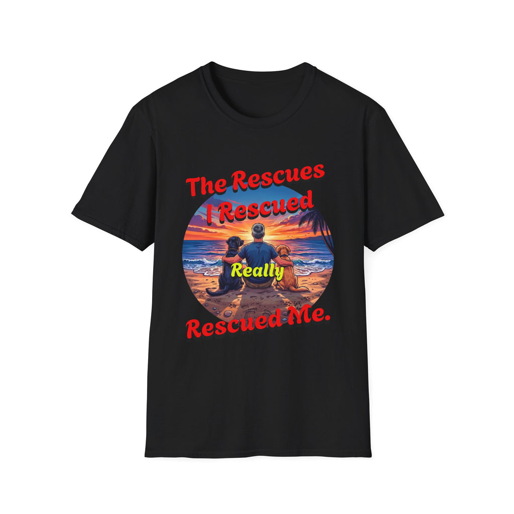 Rescue Dogs Beach Sunset T-Shirt — "My Rescues Rescued Me"