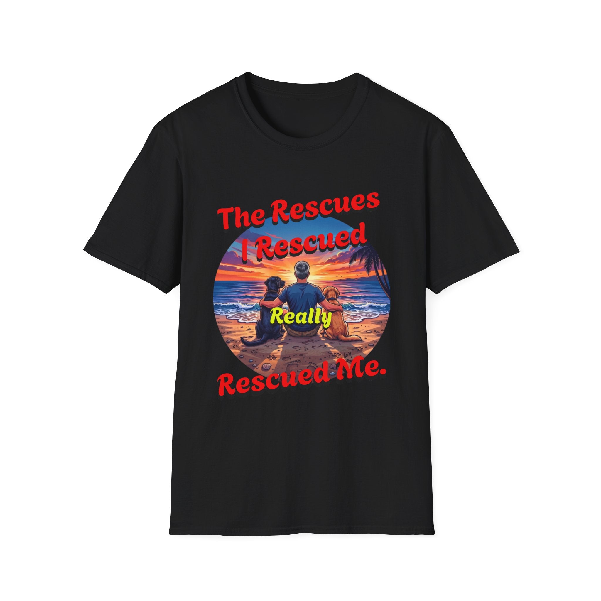 Rescue Dogs Beach Sunset T-Shirt — "My Rescues Rescued Me"