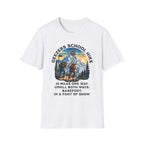 Geezers School Hike Vintage Mountain Graphic ("10 Miles One Way…Barefoot, In A Foot Of Snow") - T-Shirt