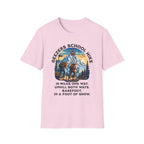 Geezers School Hike Vintage Mountain Graphic ("10 Miles One Way…Barefoot, In A Foot Of Snow") - T-Shirt