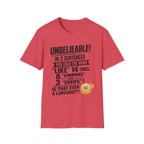 T-Shirt — “Unbelievable! You Used the Word ‘Like’ 14 Times” Funny Conversation Tee - Dark lettering. (AI Generated Human Mock-Ups)