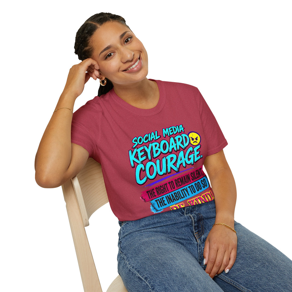 “Social Media Keyboard Courage” Graphic Tee (Be Kind Message) - T-Shirt    (AI Generated Human Mock-Ups)