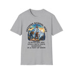 Geezers School Hike Vintage Mountain Graphic ("10 Miles One Way…Barefoot, In A Foot Of Snow") - T-Shirt
