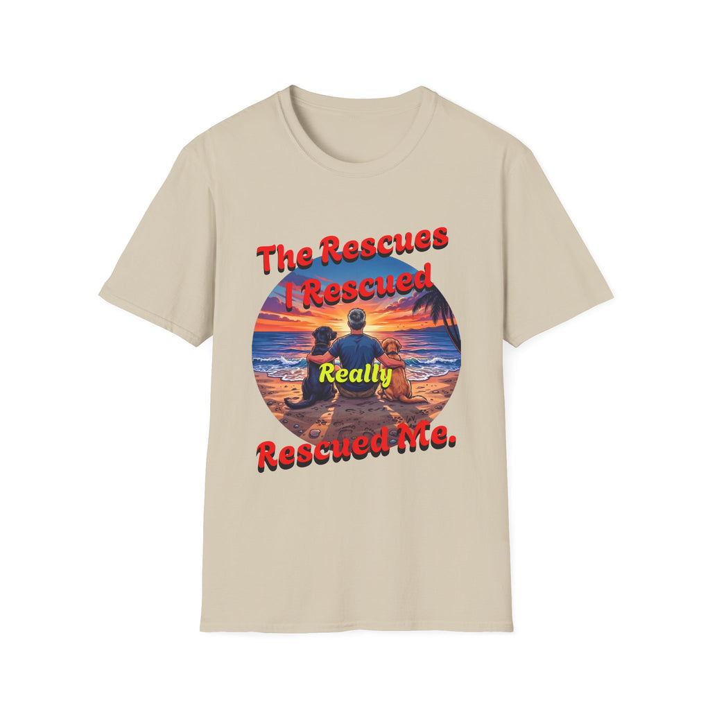 Rescue Dogs Beach Sunset T-Shirt — "My Rescues Rescued Me"