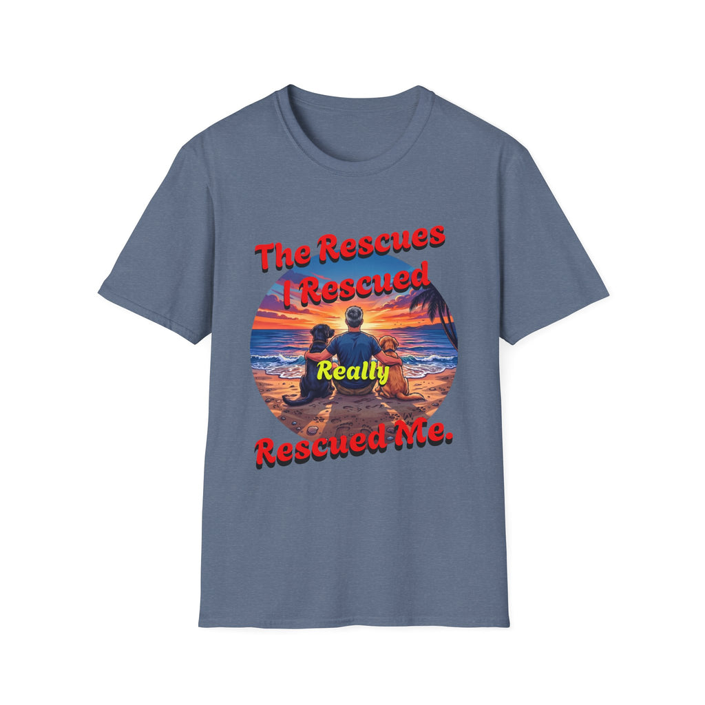 Rescue Dogs Beach Sunset T-Shirt — "My Rescues Rescued Me"