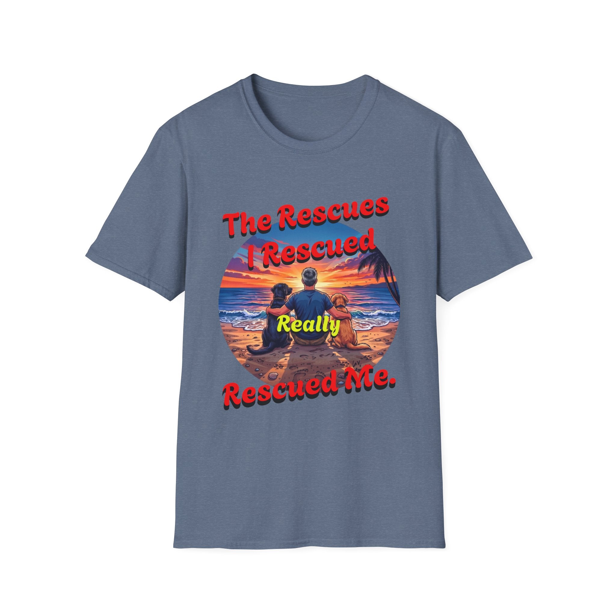Rescue Dogs Beach Sunset T-Shirt — "My Rescues Rescued Me"