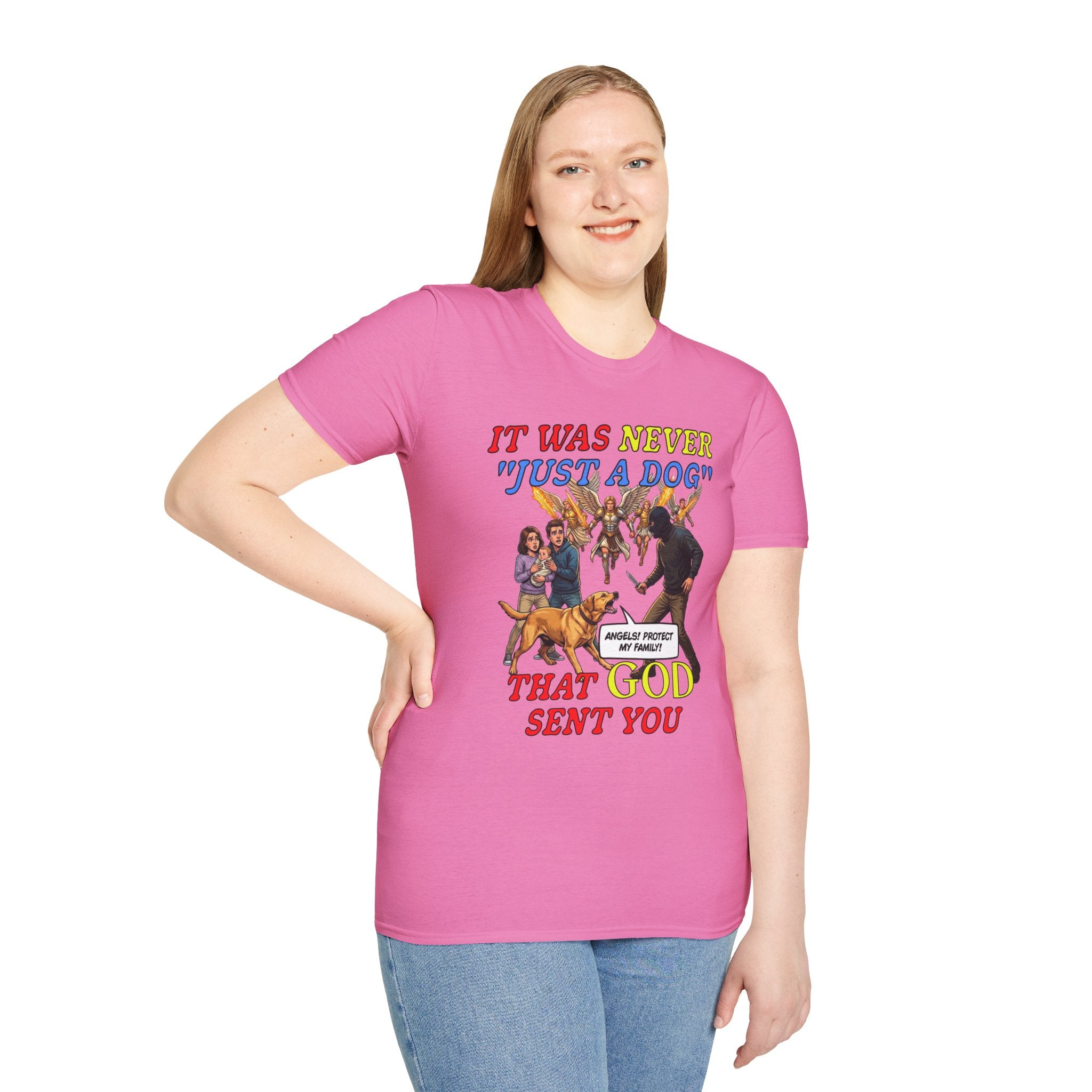Dog Lovers "It Was Never Just A Dog" Faith Based Dog Lovers T-Shirt. (contains AI generated human mock-ups)