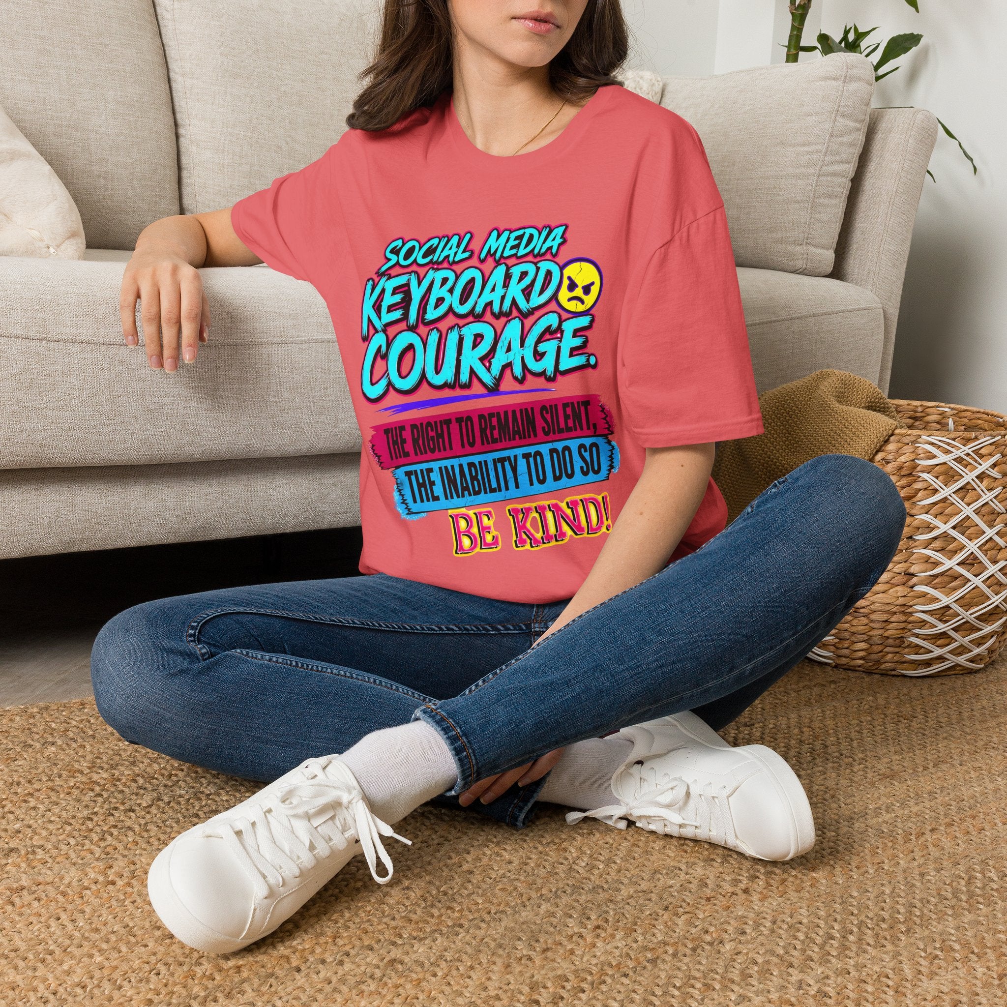 “Social Media Keyboard Courage” Graphic Tee (Be Kind Message) - T-Shirt    (AI Generated Human Mock-Ups)