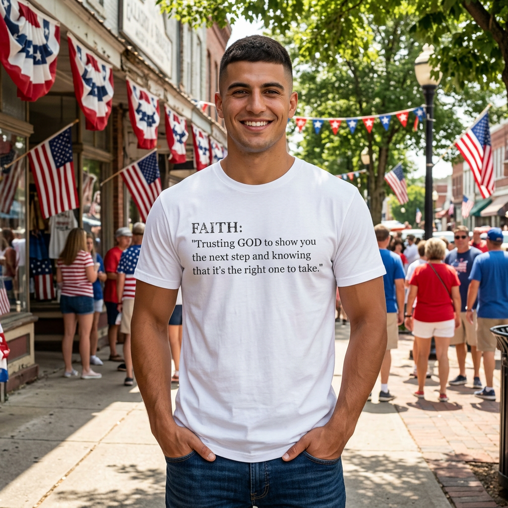 Faith T-Shirt — "Trusting GOD to show you the next step" Inspirational Christian Tee (Black lettering)