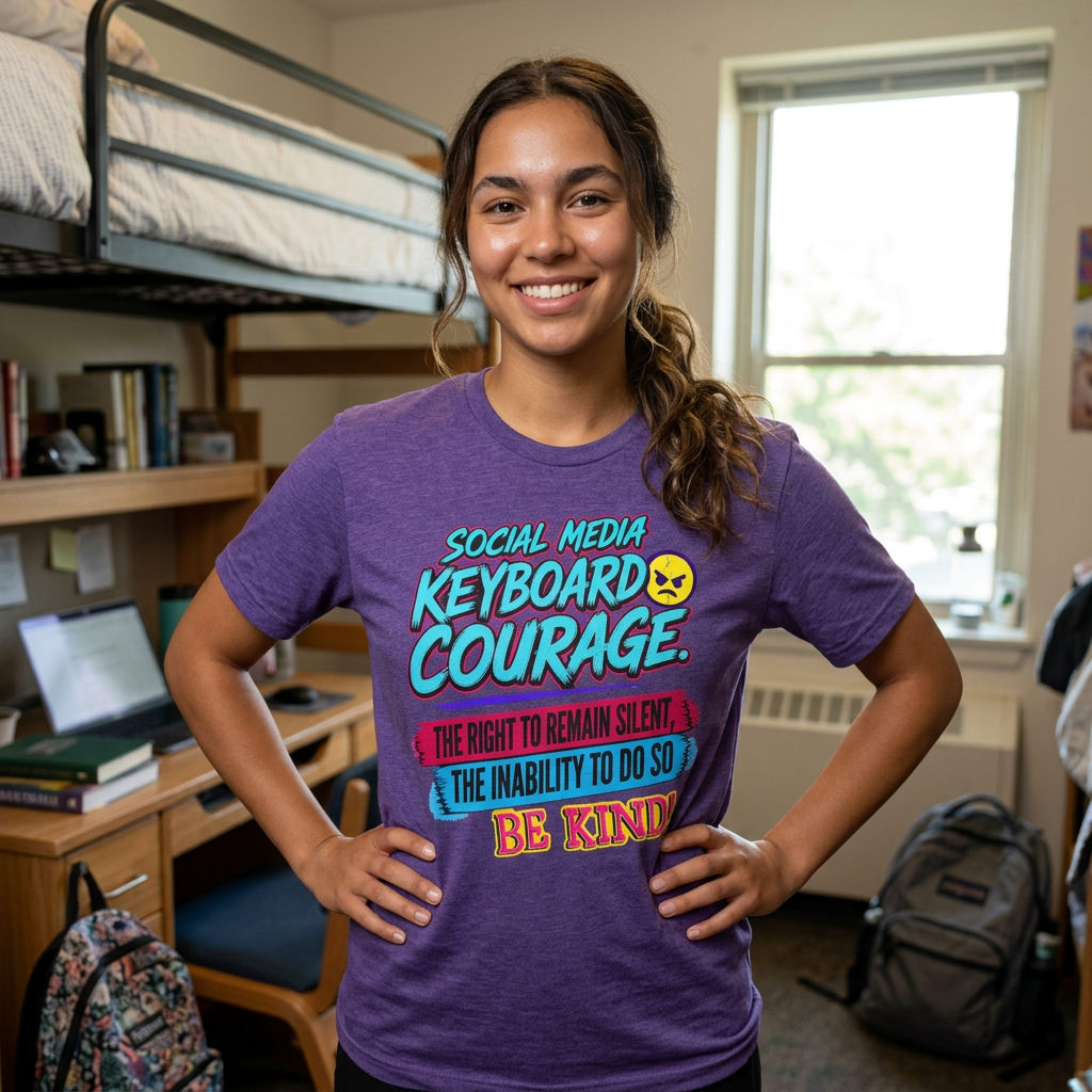 “Social Media Keyboard Courage” Graphic Tee (Be Kind Message) - T-Shirt    (AI Generated Human Mock-Ups)