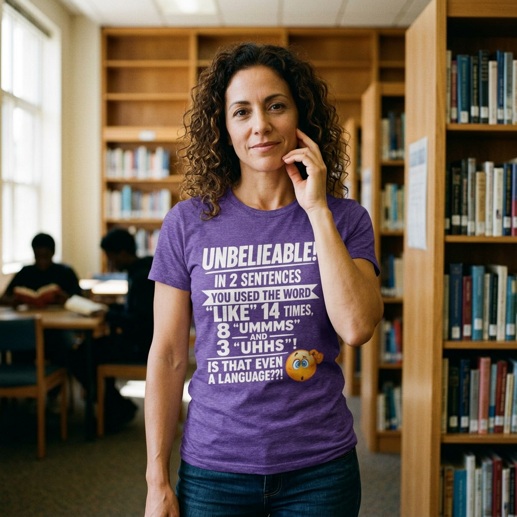T-Shirt — “Unbelievable! You Used the Word ‘Like’ 14 Times” Funny Conversation Tee - Light lettering. (AI Generated Human Mock-Ups)