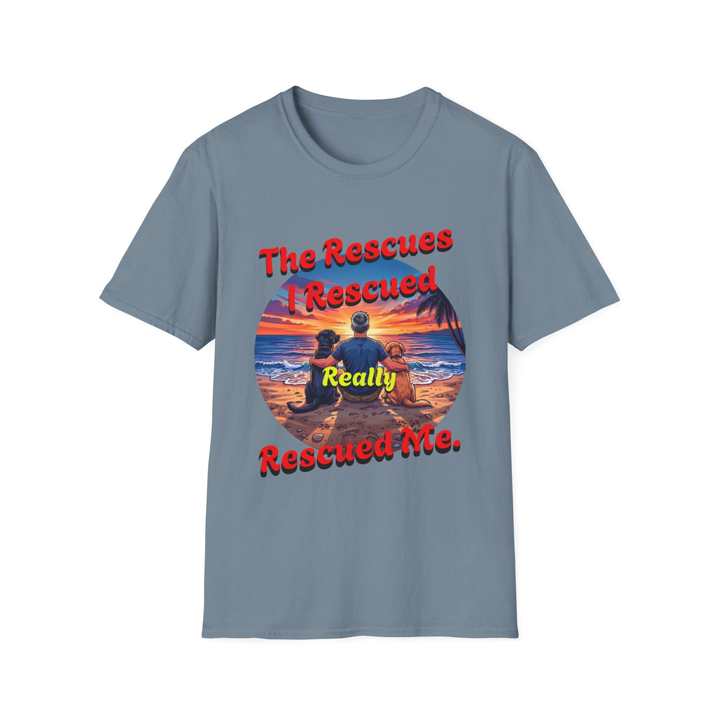Rescue Dogs Beach Sunset T-Shirt — "My Rescues Rescued Me"