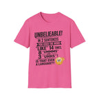 T-Shirt — “Unbelievable! You Used the Word ‘Like’ 14 Times” Funny Conversation Tee - Dark lettering. (AI Generated Human Mock-Ups)
