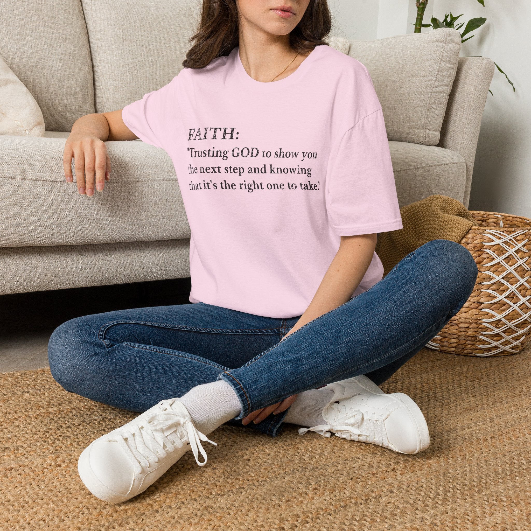 Faith T-Shirt — "Trusting GOD to show you the next step" Inspirational Christian Tee (Black lettering)