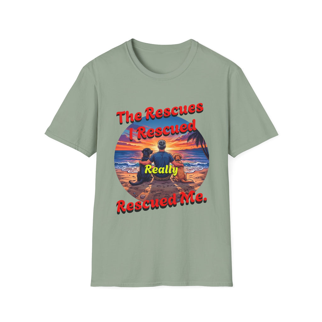 Rescue Dogs Beach Sunset T-Shirt — "My Rescues Rescued Me"