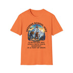 Geezers School Hike Vintage Mountain Graphic ("10 Miles One Way…Barefoot, In A Foot Of Snow") - T-Shirt