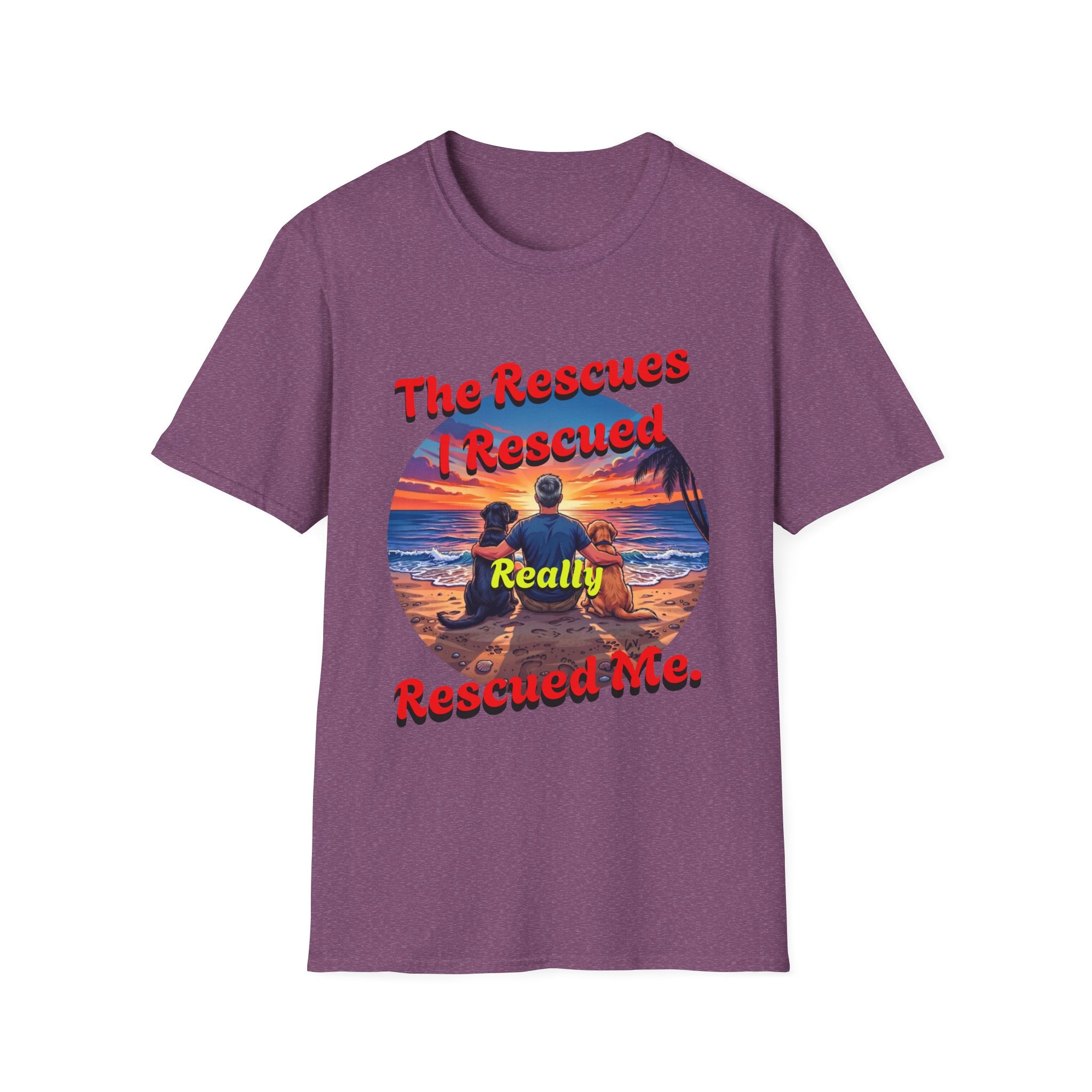 Rescue Dogs Beach Sunset T-Shirt — "My Rescues Rescued Me"