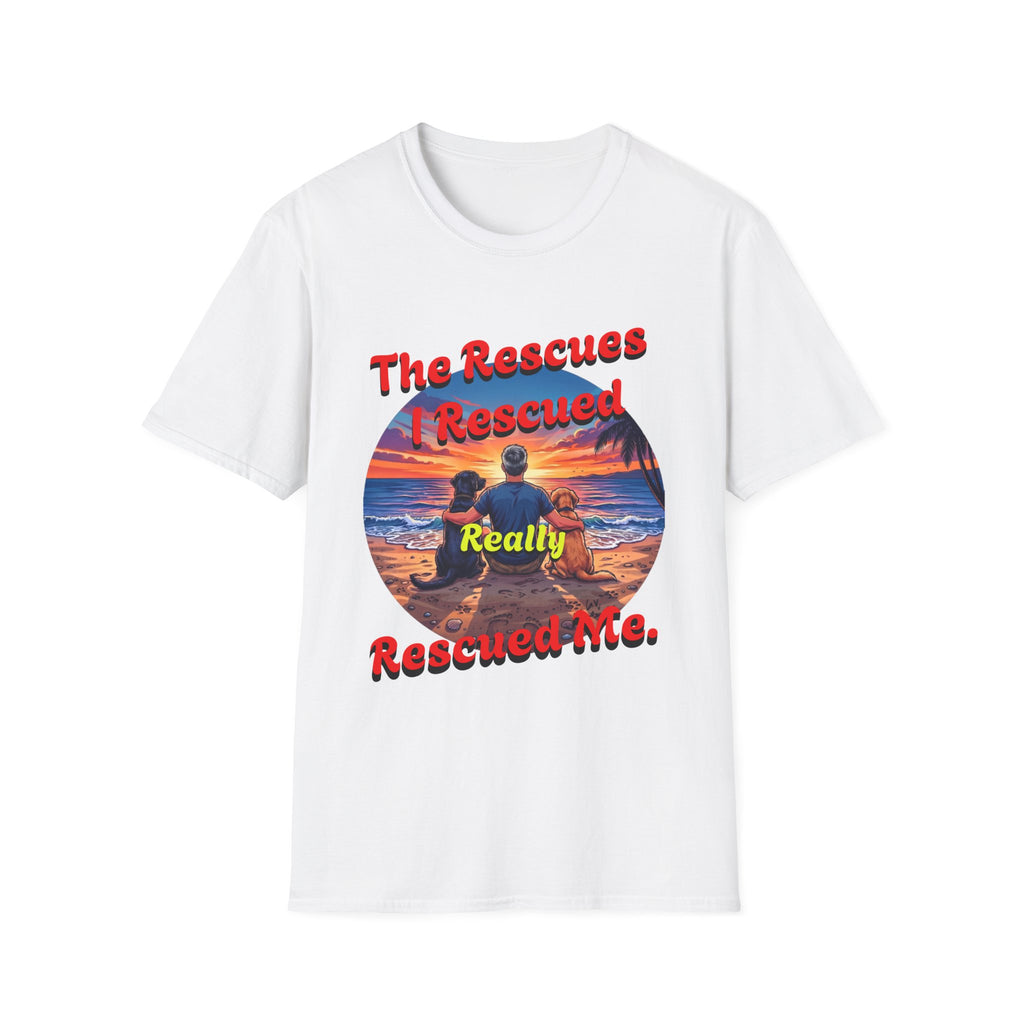 Rescue Dogs Beach Sunset T-Shirt — "My Rescues Rescued Me"