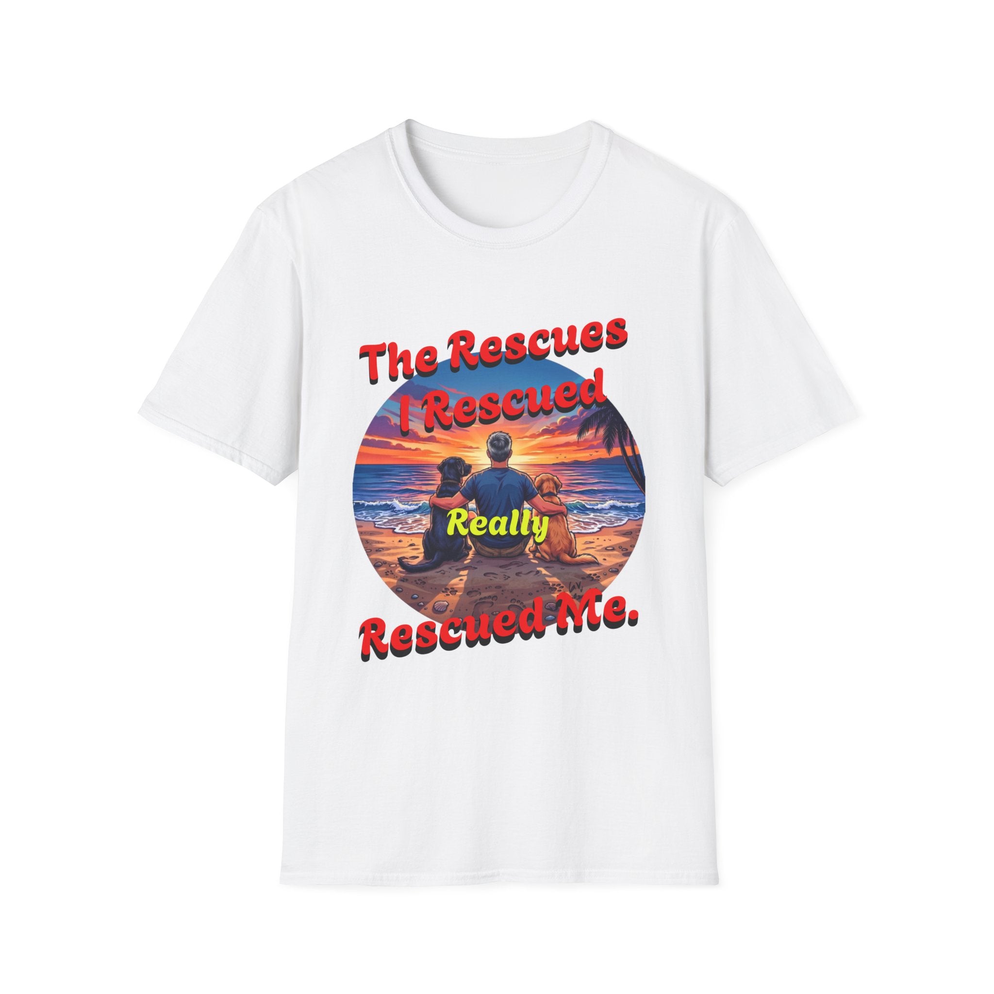 Rescue Dogs Beach Sunset T-Shirt — "My Rescues Rescued Me"