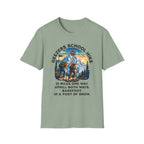 Geezers School Hike Vintage Mountain Graphic ("10 Miles One Way…Barefoot, In A Foot Of Snow") - T-Shirt